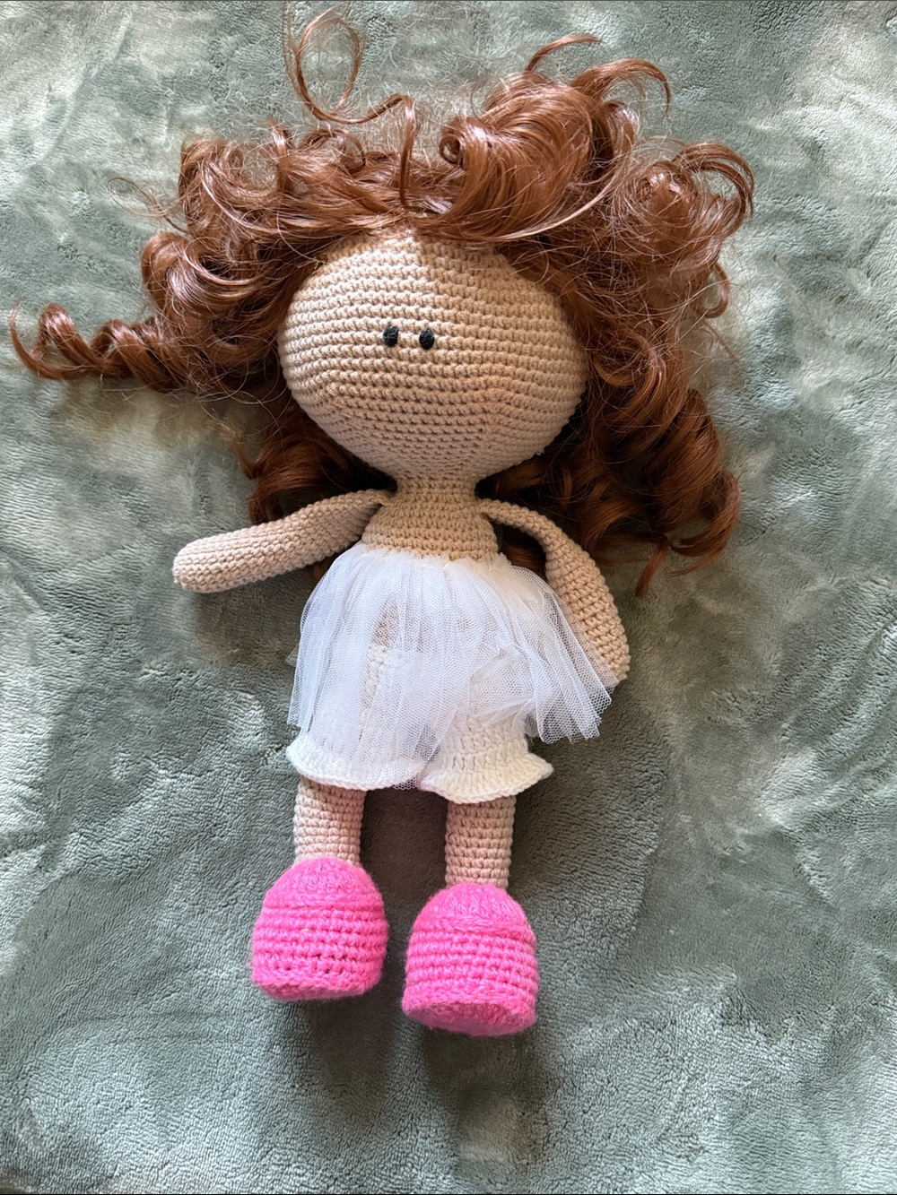 Handmade Crochet Doll with Pink Shoes and White Tutu